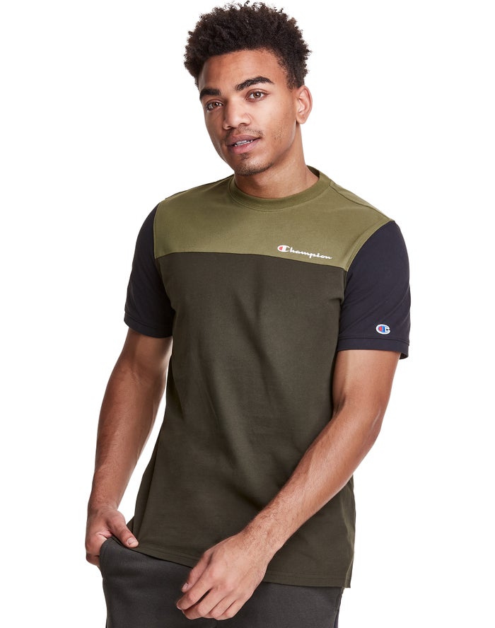 Champion Colorblock T-Shirt Heren - Olijfgroen - Belgie 7450CRWVZ